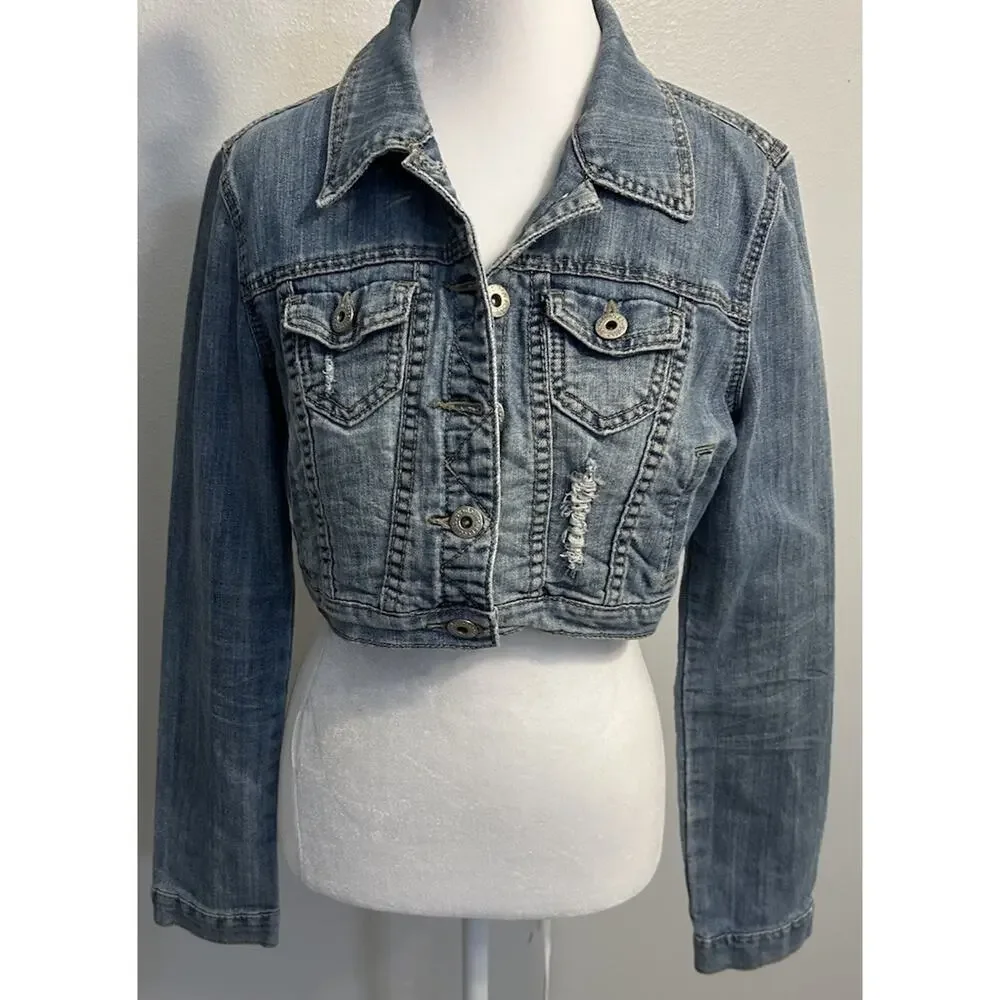 VTG 90s Denim Jacket Women’s M Cropped Western Dollhouse Sexy Cowgirl Hipster